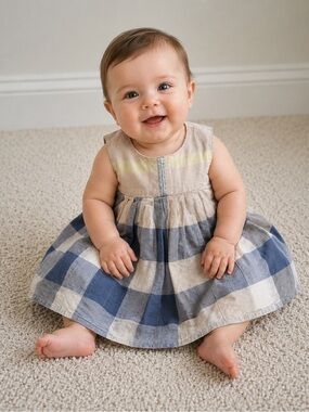 Burberry Baby kid‎ Dress 3/6 months sleeveless Burberry beige blue